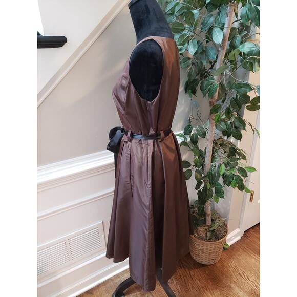 PS Style Midi Dress Women's 12P Brown Acetate Sleeveless Round Neck Waist Tie - Picture 13 of 13